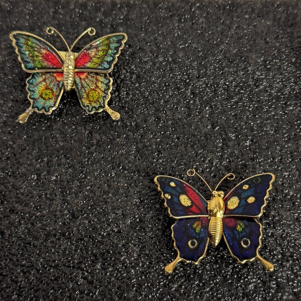 Butterfly refrigerator magnets gold tone acrylic multicolored designs - GR14